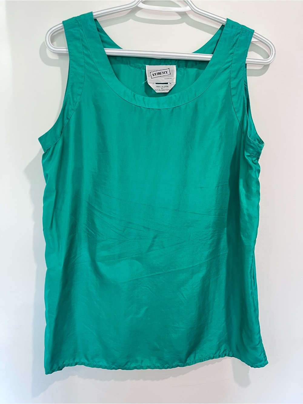 Vintage Teal Emerald Scoop Neck 100% Silk Tank Sleeveless Blouse Womens L